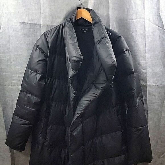 Theory Oversized Quilted Down Puffer Long Black Coat women's Large - Picture 9 of 16